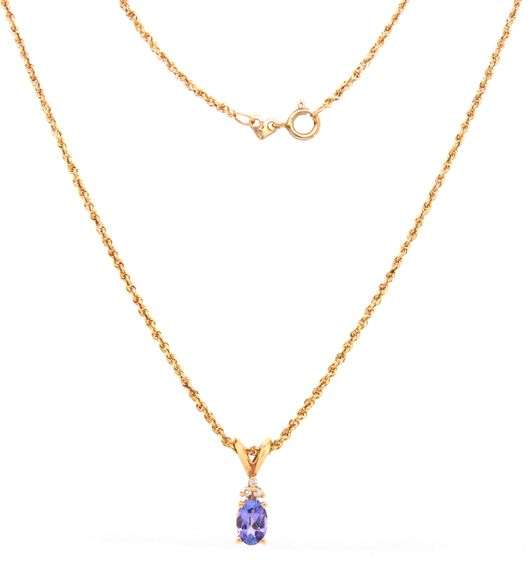 Pretty 14K YG Tanzanite Pendant on Rope Necklace