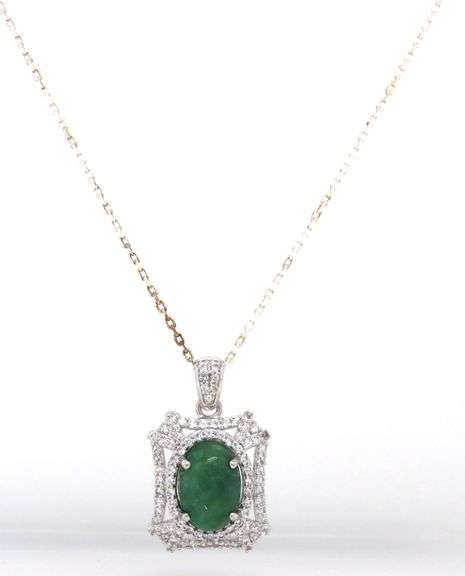 Lovely 2.25CTS Natural Emerald & 1.95CTW Sapphire Pendant Necklace in Sterling Silver