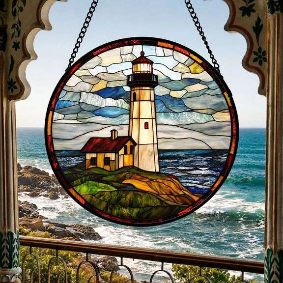Stained Glass Lighthouse Sun Catcher