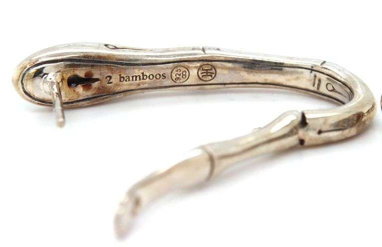 925 Sterling silver John Hardy 2 bamboos white sapphire huggie earrings