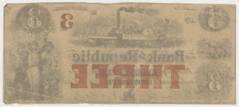 Scarce Providence RI $3 Bank of the Republic Obsolete Note – Steamboat Vignette – Civil War Era