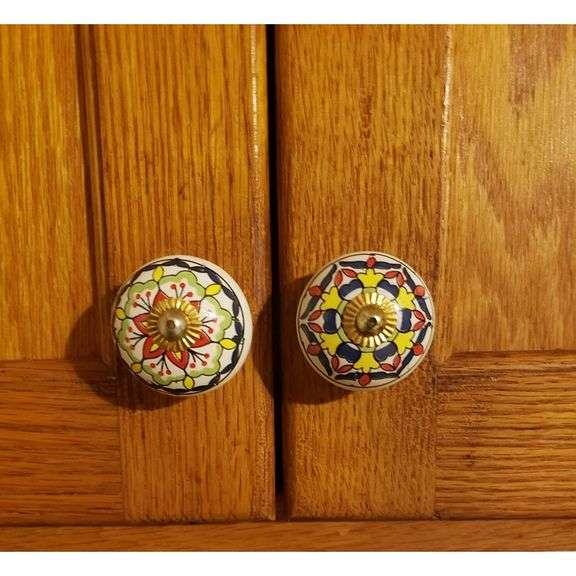 Hand Painted Multicolor Ceramic Cabinet Knobs Set of 25