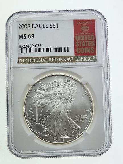 2008 American Silver Eagle, NGC MS69 "Red Book Label"