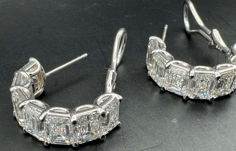 14K White Gold Emerald Lab Diamond Hoops of 14ct