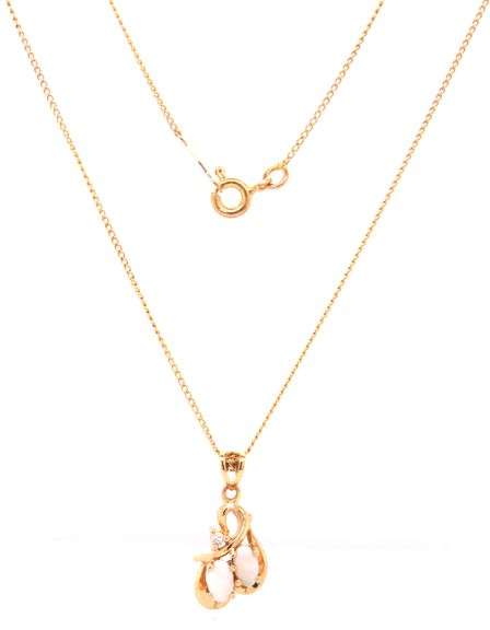 14kt Yellow gold double oval Opal and diamond pendant on chain