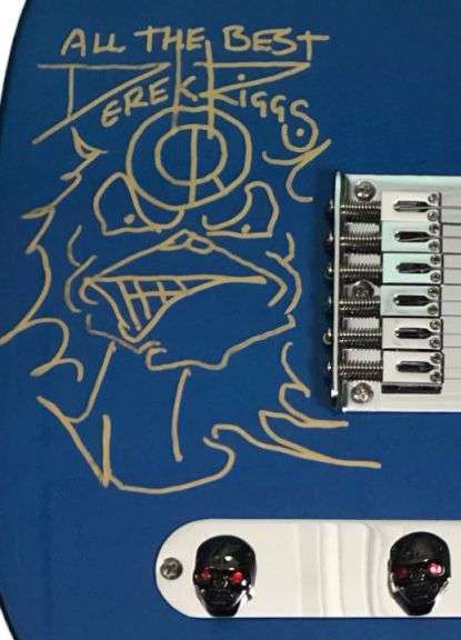 Iron Maiden Signed Fender Guitar w Hand Drawn Eddie Sketch