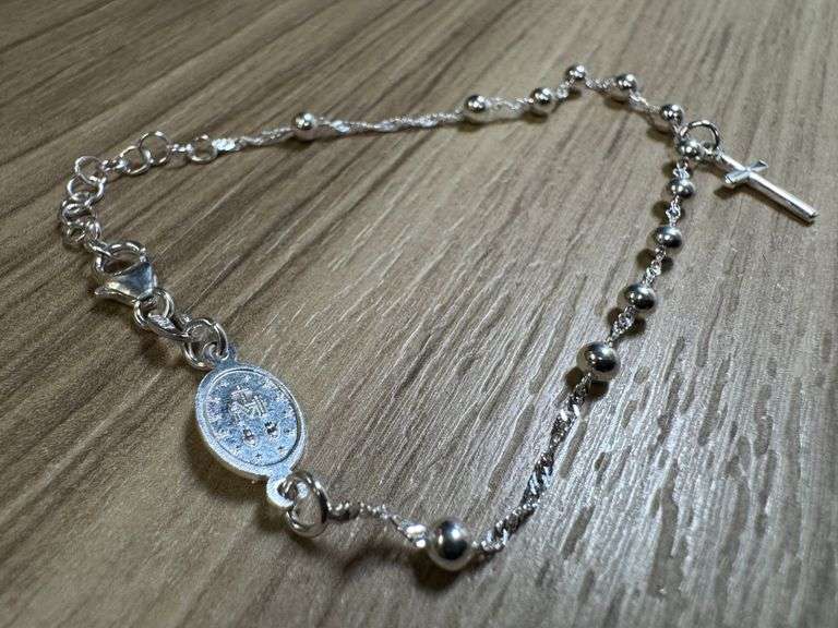 Italian 925 Sterling Silver Rosary 6.5" + 1" Extension Bracelet