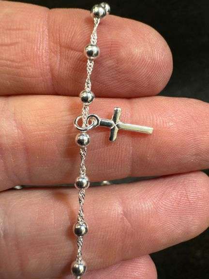 Italian 925 Sterling Silver Rosary 6.5" + 1" Extension Bracelet