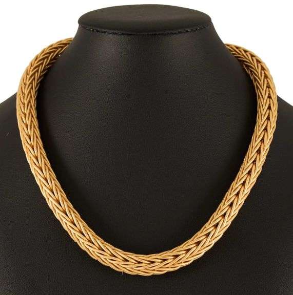 La Pepita 0.96ctw Diamond Matte Wheat Weave Chain Necklace in 18K