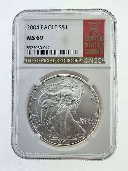 2004 American Silver Eagle, NGC MS69 "Red Book Label"