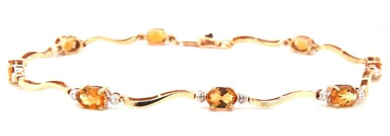 14kt Yellow gold oval citrine woven link station bracelet