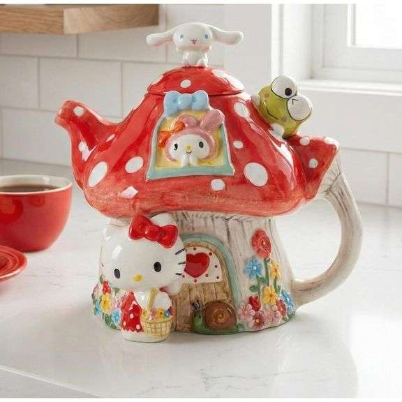 Hello Kitty Mushroom Teapot Hand-Painted Collectible