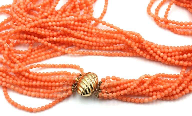 Coral beaded twisted necklace