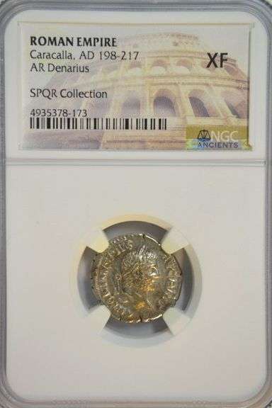 Handsome Caracalla Roman Silver Denarius, 198-217 AD. NGC XF