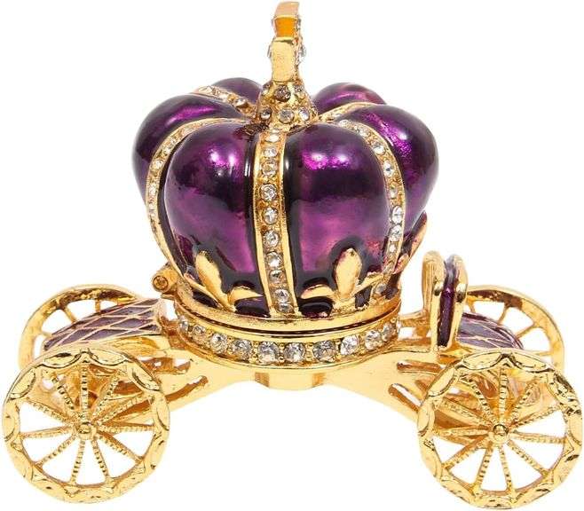 Hand-Painted Enameled Pumpkin Carriage Trinket Box