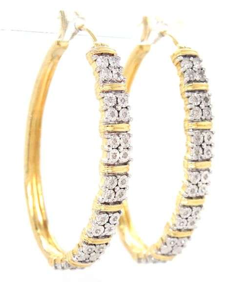 925 Sterling silver gold plated diamond accent hoop earrings