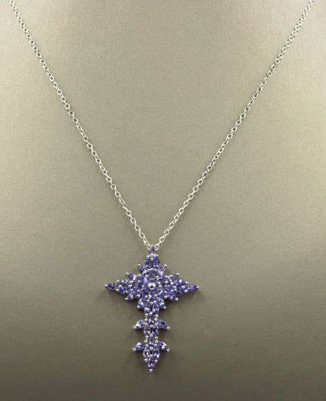 925 Sterling silver Tanzanite cross pendant on chain