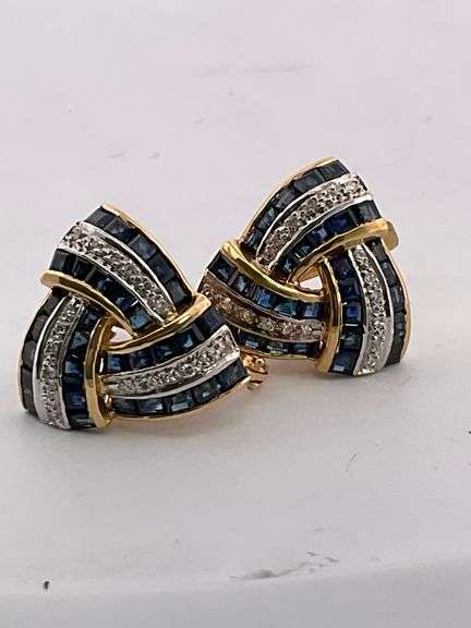 CERTIFIED 18K GOLD DIAMOND AND SAPPHIRE EARRINGS