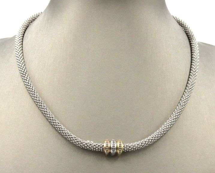 925 Sterling silver Tri color Mesh collar necklace with diamonds