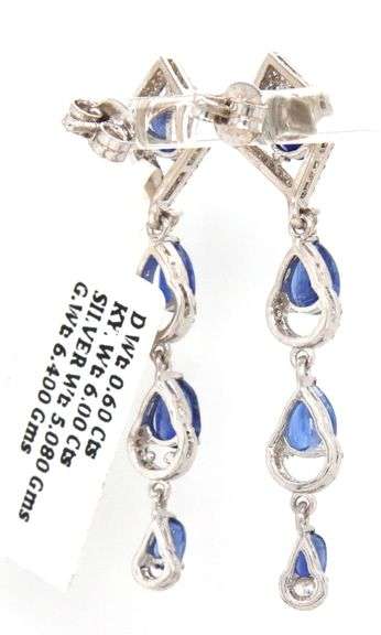 Charming 6.00CTW Pear & Oval Shaped Faceted Kyanite And 0.60CTW Diamond Dangle Earrings in Sterling 