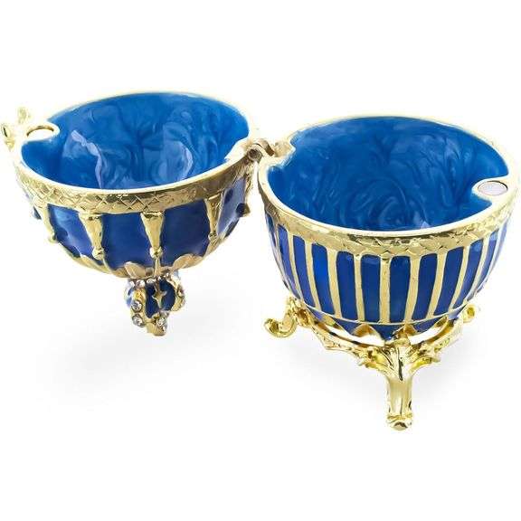 Blue Imperial Egg Gold Plated with Crystal Hinged