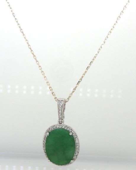 Darling 8.75CTS Oval Cut Natural Emerald & 1.10CTW White Sapphire Pendant Necklace in Sterling Silve