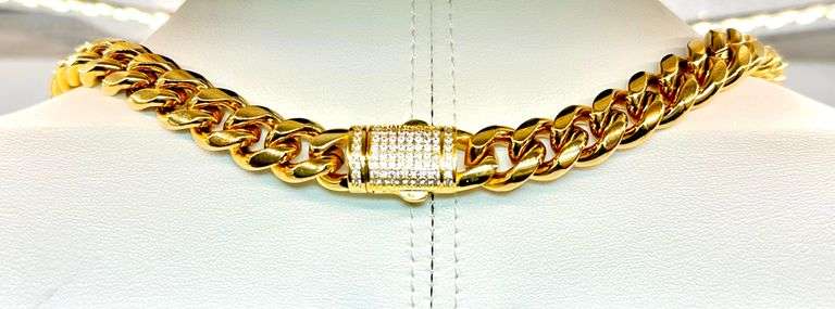 Huge 147.8 Gram Yellow 14 Kt Gold Plate Cuban Curb Link Necklace