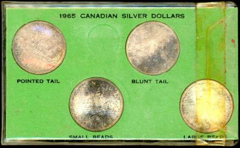 Four Different Varieties of 1965 Canada Silver Dollar
