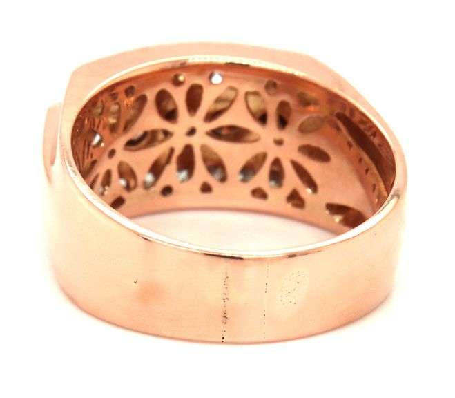 14kt Rose gold fancy dark brown diamond and white diamond triple row ring