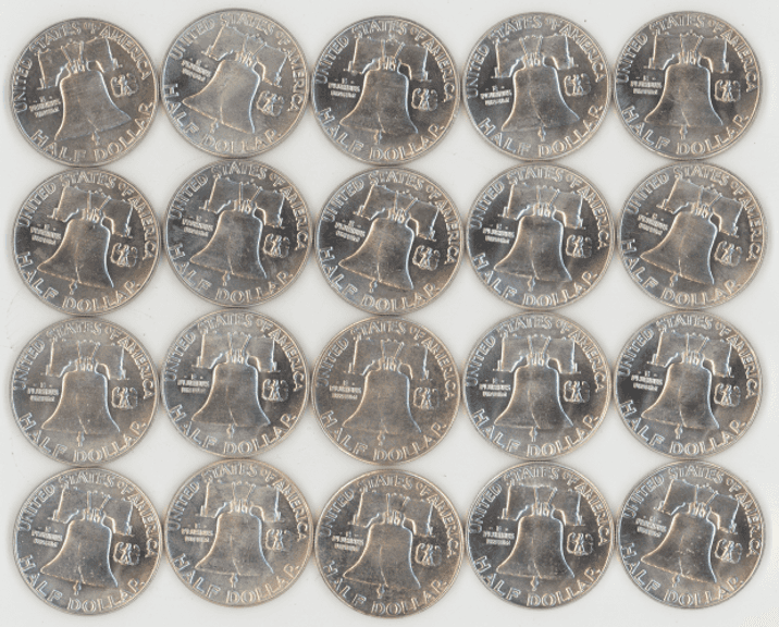 Flashy BU Roll of 20 mixed 1963 and 1963-D Franklin Half Dollars
