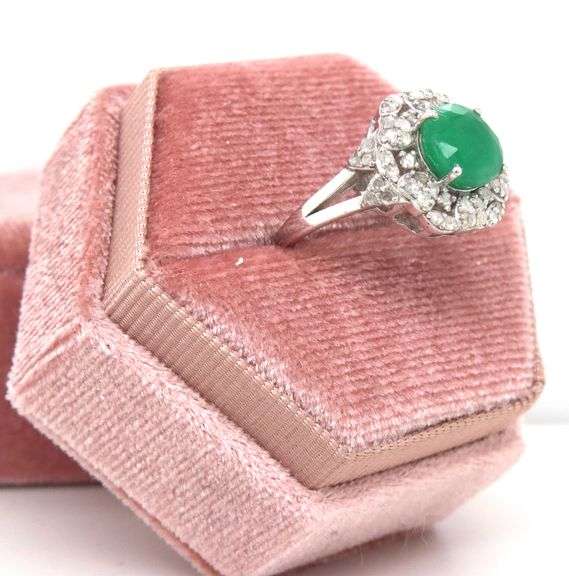 Sparkling 2.70CTS Round Faceted Natural Emerald & 0.88CTW Diamond Ring in Sterling Silver