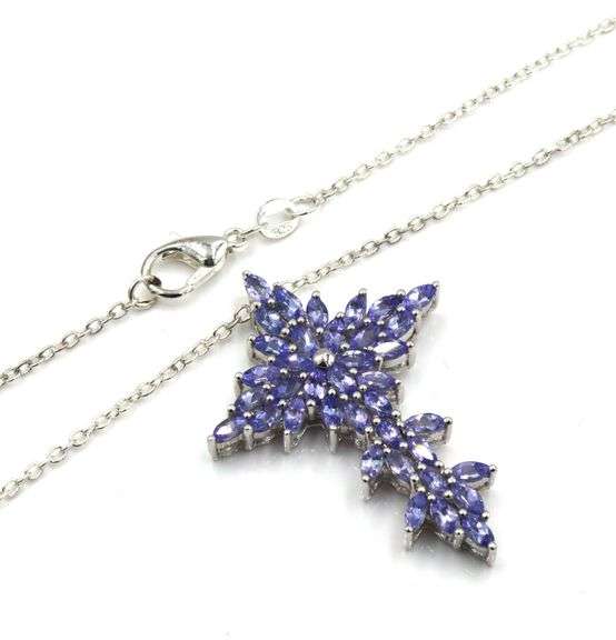 925 Sterling silver Tanzanite cross pendant on chain