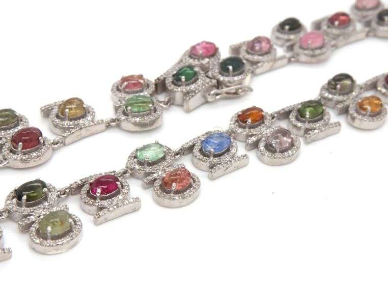Breathtaking 25.00CTW Oval Cabochon -Cut Multi-Colored Tourmaline & 4.5CTW Diamond Necklace in 14K W