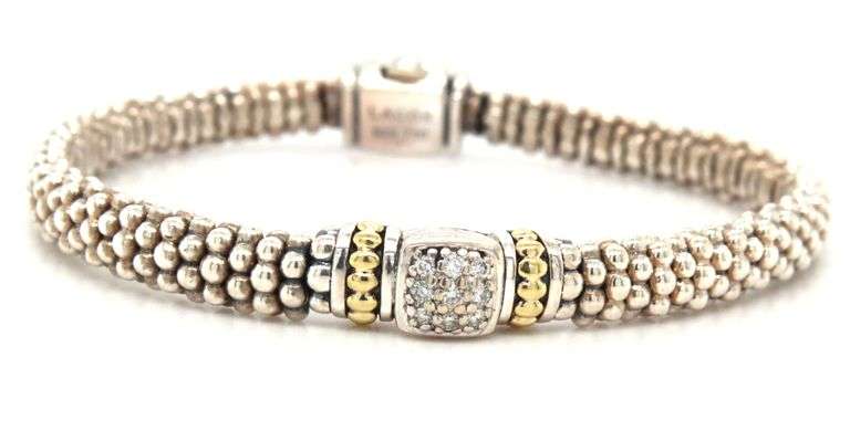 Lagos Caviar two tone diamond bracelet