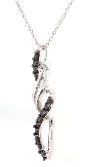 10kt White gold black and white diamond twisted pendant on chain