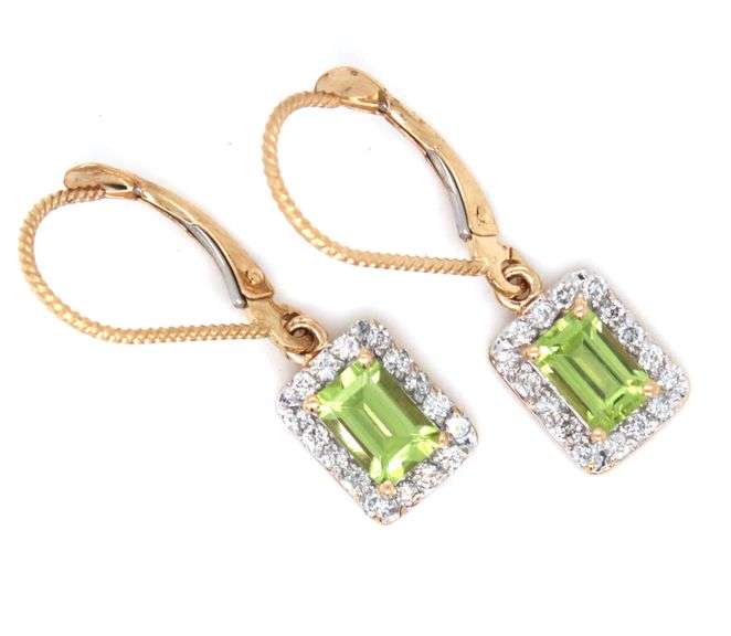 14kt Yellow gold Peridot and diamond dangle earrings