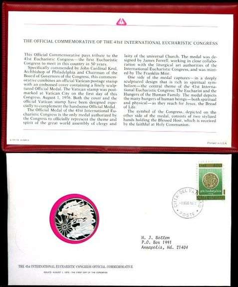 41st Anniversary Silver 1976 Eucharist Round & First Day Cover in Packaging w/CoA