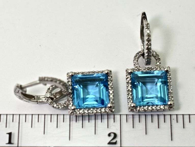 Vibrant 14K Blue Topaz and Diamond Dangle Earrings