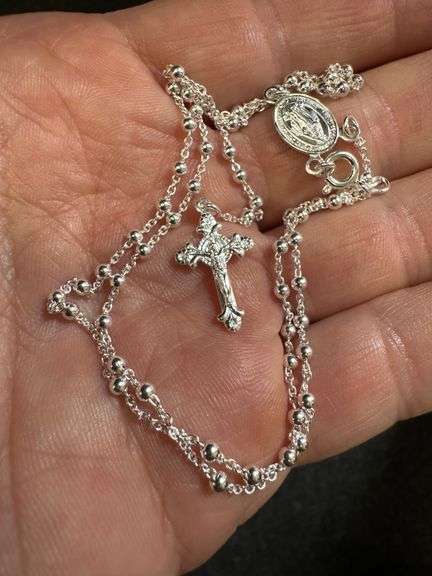 Sterling Silver 925 18" Rosary Necklace