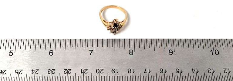 Sparkling 14K Yellow Gold Diamond Ring with Blue Sapphire Gemstone Accents