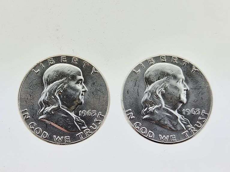 (2) 1963 Franklin Silver Half Dollars, UNC