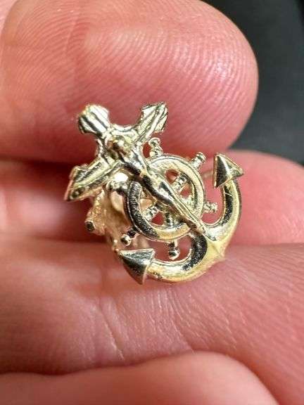 10K Yellow Gold Nautical Anchor & Captains Wheel Earrings