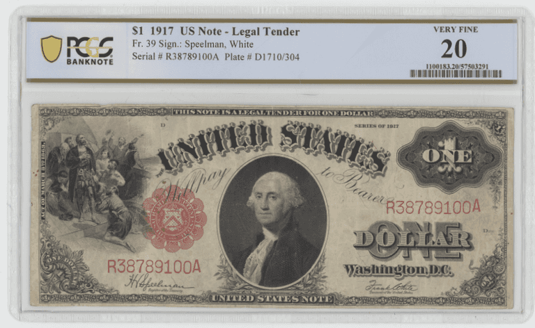 Nice 1917 Series Large Size $1 Legal Tender US Note. PCGS VF20