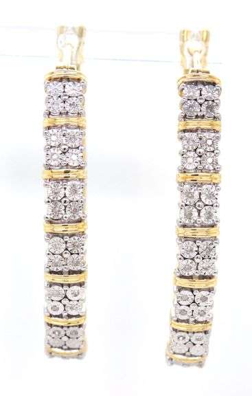 925 Sterling silver gold plated diamond accent hoop earrings