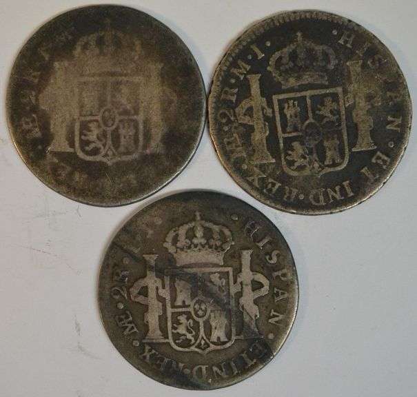 1773, nice 1785, & 1801 Mexico Silver 2 Reales pieces in circ
