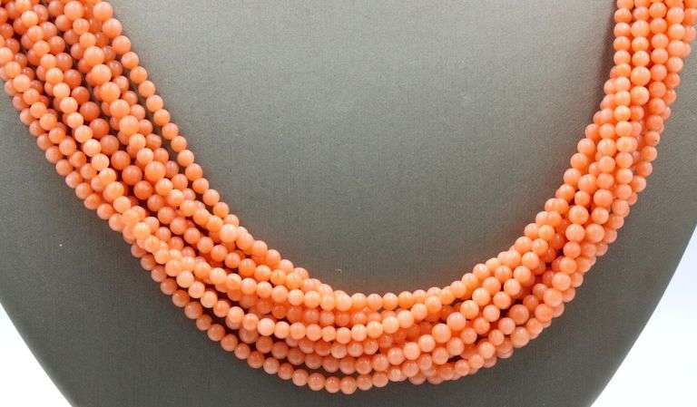Coral beaded twisted necklace