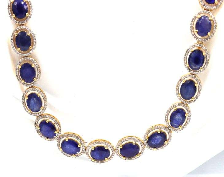 Breathtaking Brand new European 50.00CTW Oval Faceted Blue Sapphire & 5.00CTW Diamond 20-Inch Neckla