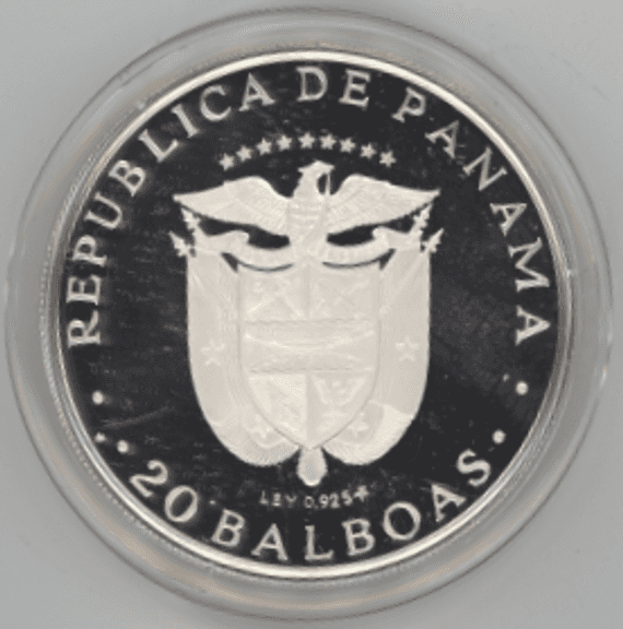 Gem Cameo Proof Large 1974 Panama 20 Balboas Silver Piece. Box/COA