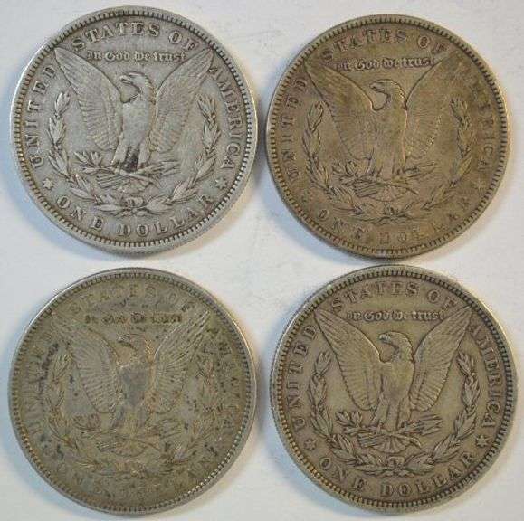 4 Nicer different sharp 'P' Mint Morgan Silver Dollars 1880 to 1885