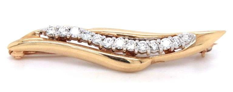 Modern 14K YG and Diamond Brooch
